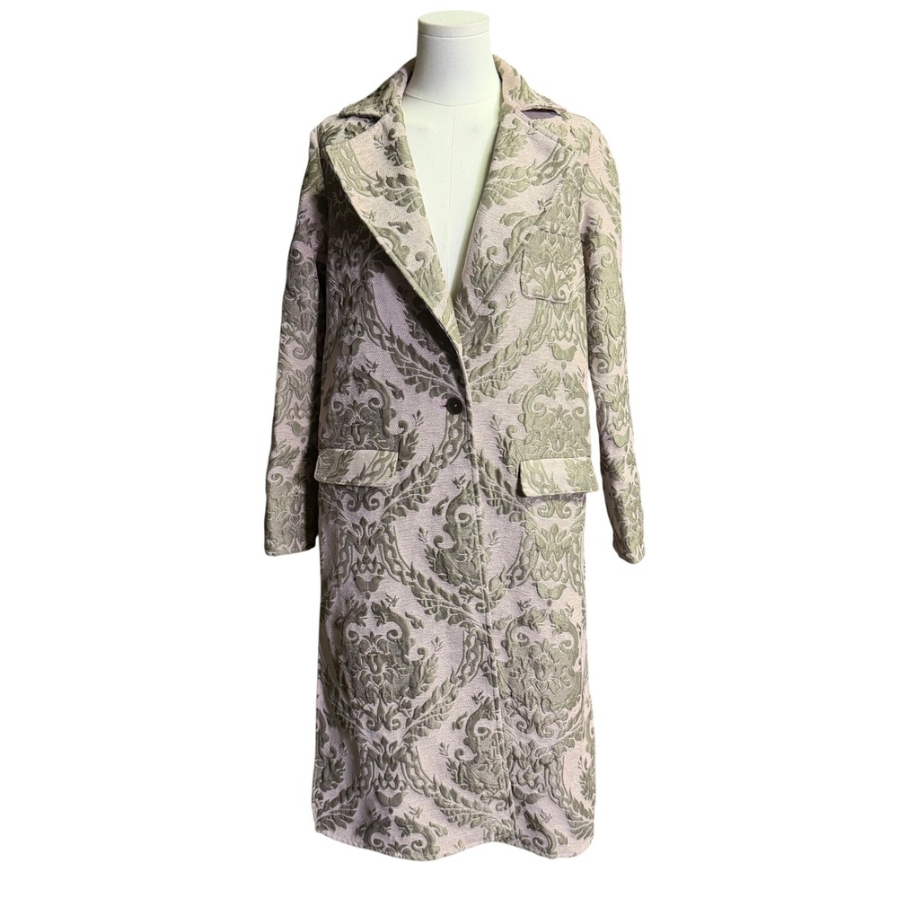 Leith Damask Brocade Long Coat Size Small Pink Sage Green Whimsigoth Statement